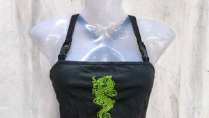 Black Crop Top with Green Dragon Design