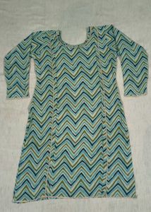 Teal Chevron Print Kurta Set with Dupatta