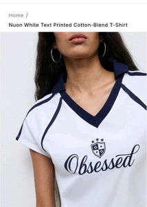 Nuon White Text Printed Cotton-Blend T-Shirt