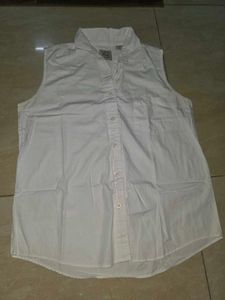 Classic White Sleeveless Button-Up Shirt