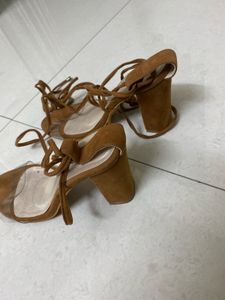 Stylish Brown Lace-Up Block Heels