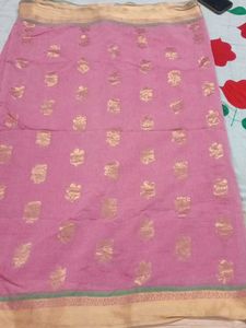 Elegant Pink Saree with Gold Border