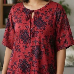 Red Floral Print Tunic Top