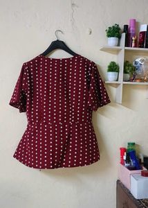 Maroon Polka Dot Tie-Up Top