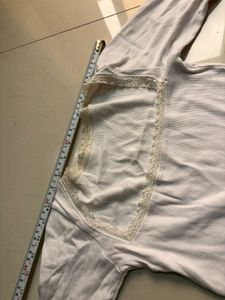 White Long Sleeve Lace Trim Dress
