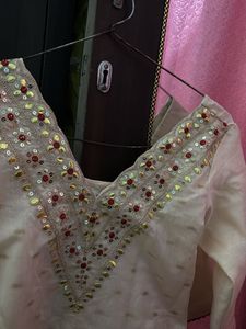 Elegant Cream Kurta Set with Red Dupatta