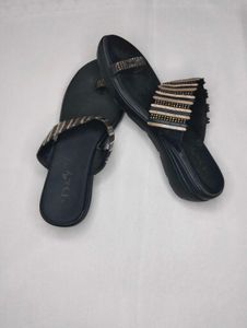 Black Stylish Flats with Golden Design