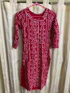 Red Bandhani Print Kurta