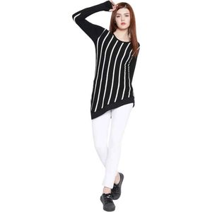 Women's Chic Black &amp; White Striped Asymmetrical To