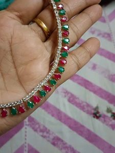 Elegant Red &amp; Green Stone Necklace Set