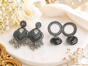 Oxidized Silver Jhumka & Dangler Earrings Set