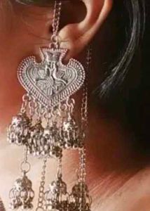 Oxidized Silver Jhumki  Long chain Jewellery Set