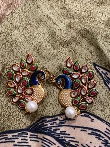 Peacock Design Earrings with Pearls
