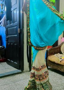 Heavy Embroidery N Mirror Work Saree