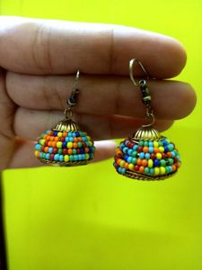 Colorful Beaded Jhumka Earrings