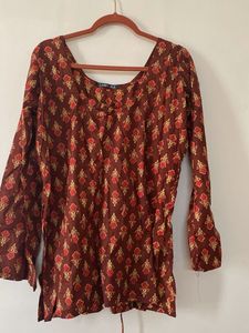 Brown Floral Print Kurta