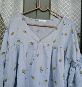 Cute Light Blue Fruit Print Blouse