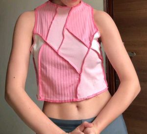 Shein Patchwork Pink Ribbed Crop tank Top