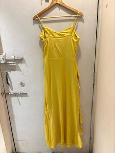Elegant Yellow Ruffle Satin Gown