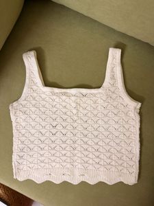Cream Crochet Knit Tank Top