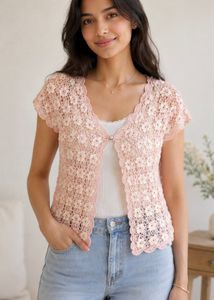 korean Pink Crochet Floral Cardigan