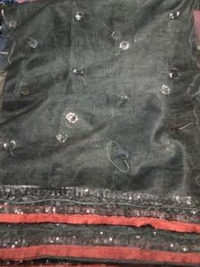 Red Border Black Net Saree