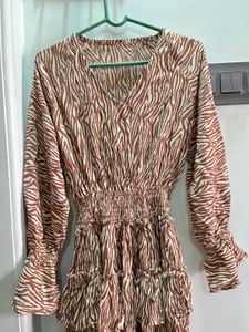 Stylish Zebra Print Tiered Dress