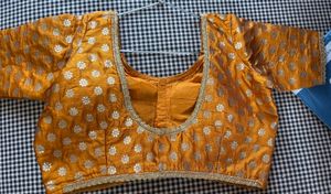 Royal Orange &amp; Emerald Green Zari Brocade Gujarati