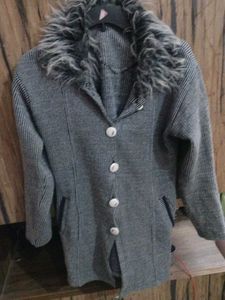 Striped Fur Collar Coat