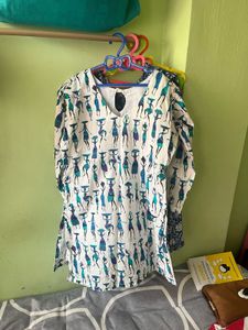 White Kurta with Folk Art Print