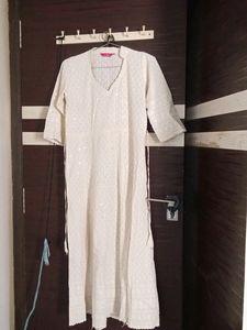 Chikankari White Gown With Back Tie Up