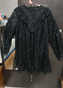 Elegant Black Lace Ruffle Dress