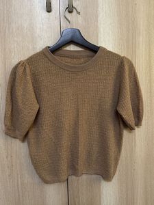 Brown Puff Sleeve Knit Top