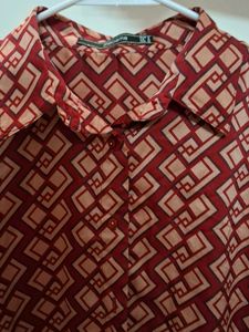 Retro Geometric Print Button-Up Shirt