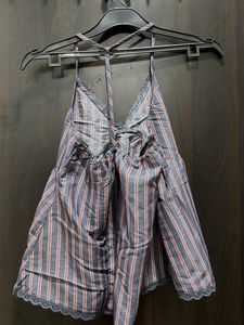 Striped Halter Neck Top with Lace Trim