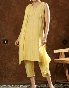 Anouk Yellow Ethnic Motifs Printed Kurtaset