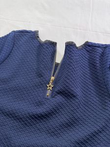 Navy Textured Long Sleeve Crop Top
