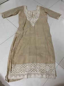 Elegant Beige Kurta Set with Intricate Lace