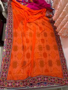 Orange & Pink Embellished Saree