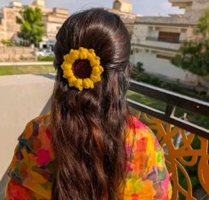 Handmade Crochet Sunflower Hair Clip