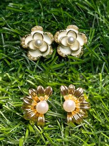 Elegant Flower Pearl Earrings Set of 2