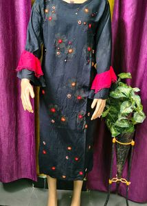 Black Floral Embroidered Kurti Designer piece