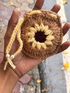 Handmade Crochet Pouch with Flower Design