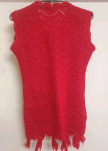 Red Knitted Sleeveless Cardigan