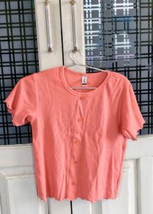 Comfy Coral Button-Up Top &amp; White Shorts Set