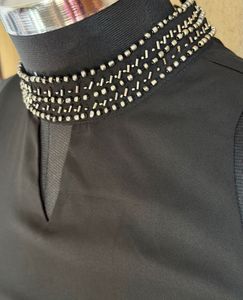 Chic Embellished Neckline Black Dress