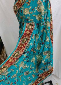 Exquisite Teal hand work heavy saree 🔥
