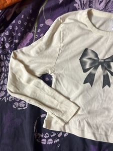 Cream Long Sleeve Top with Bow Print