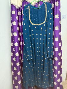 Elegant Teal Polka Dot Anarkali Suit