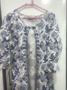 soft cotton Blue Floral Print Long Kurta with pant